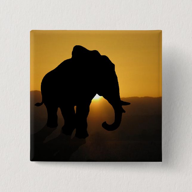 Bull elephant 2 inch square button (Front)