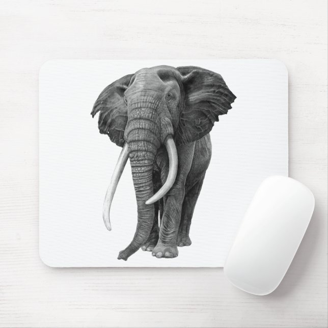Bull elephant - Drawing in pencil Mouse Pad (With Mouse)