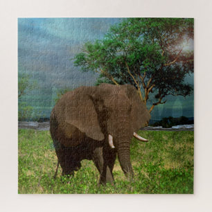 Bull Elephant Grazing, Jigsaw Puzzle
