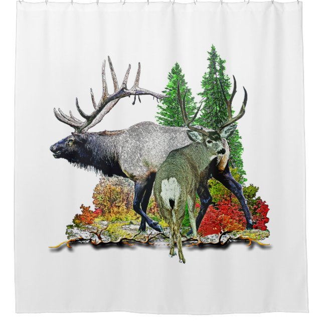 Bull elk and mule deer buck (Front)