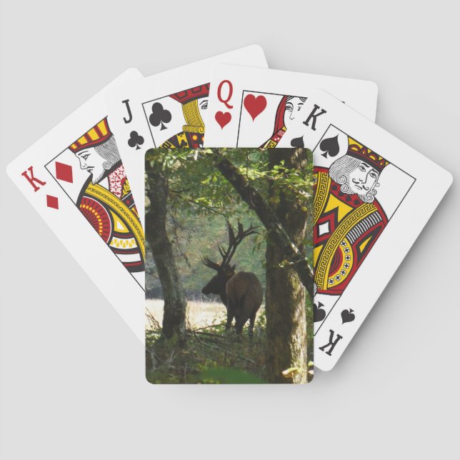 Bull Elk at wood edge Camouflage Playing Cards (Back)
