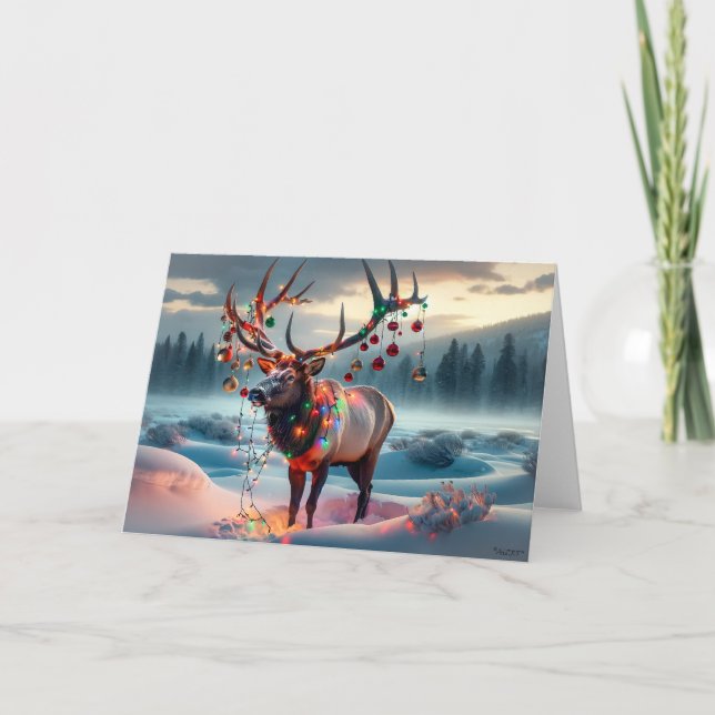 BULL ELK CHRISTMAS - CHRISTMAS TREE DESTROYED HOLIDAY CARD (Front)