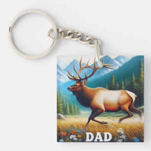 Bull Elk Dad Mountain Wildlife Rustic Keychain