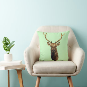 Bull Elk Head animal nature wildlife art   Throw Pillow