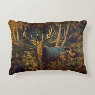 Bull Elk in Autumn Forest Accent Pillow