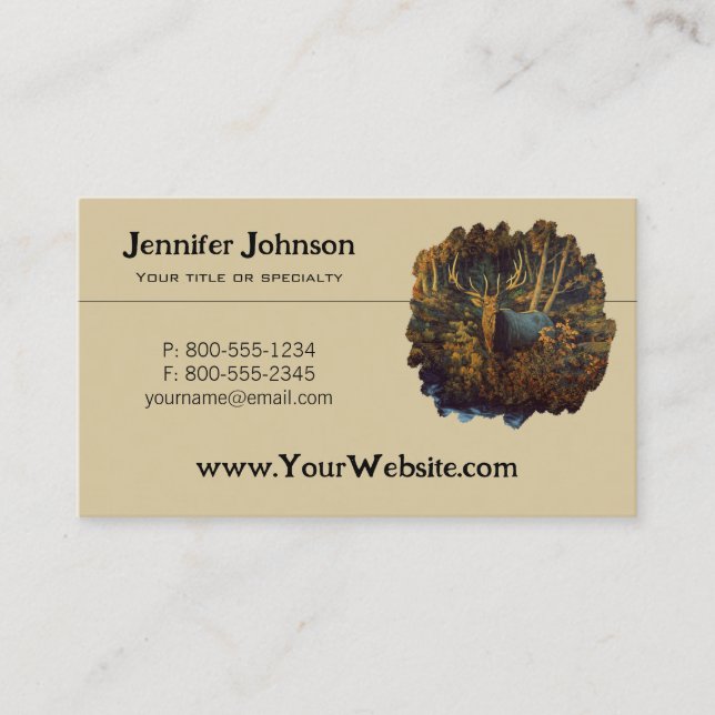 Bull Elk in Autumn Forest Business Card (Front)