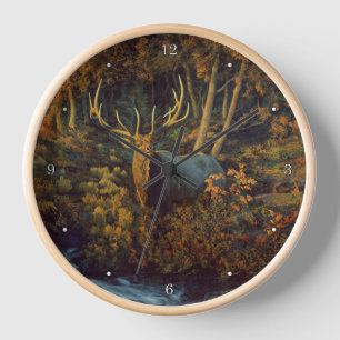 Bull Elk in Autumn Forest Clock