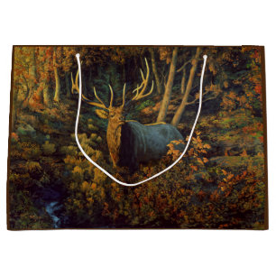 Bull Elk in Autumn Forest Large Gift Bag