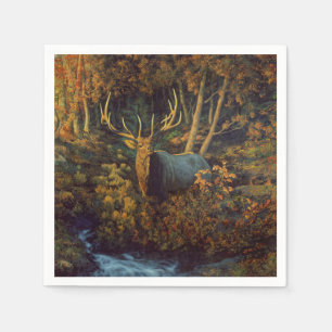 Bull Elk in Autumn Forest Napkin