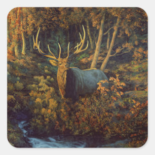Bull Elk in Autumn Forest Square Sticker