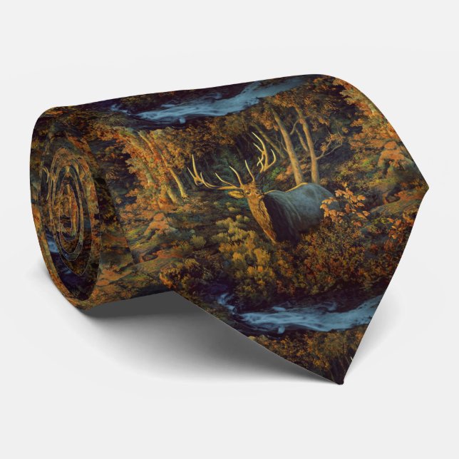Bull Elk in Autumn Forest Tie (Rolled)