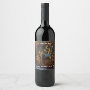 Bull Elk in Autumn Forest Wine Label