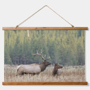 Bull Elk in Meadow   Yellowstone National Park Hanging Tapestry
