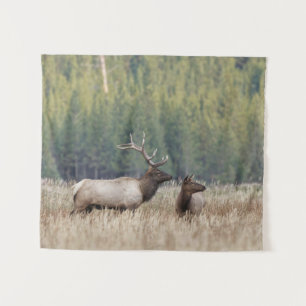 Bull Elk in Meadow Yellowstone National Park Tapestry