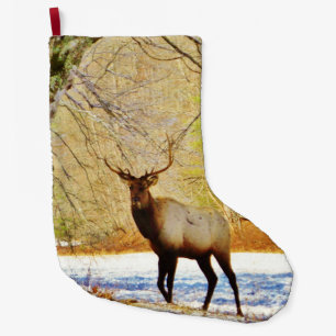 Bull elk in Snow Large Christmas Stocking