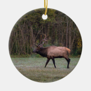 Bull Elk Morning Walk Ceramic Ornament