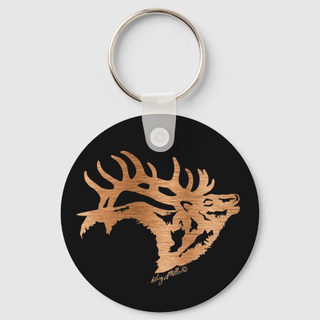 Bull Elk Silhouette Keychain (Front)