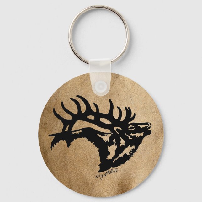Bull Elk Silhouette Keychain (Front)
