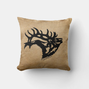 Bull Elk Silhouette Throw Pillow