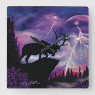 Bull Elk Square Wall Clock