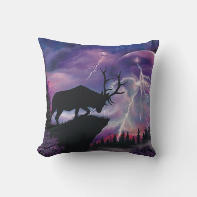 Bull Elk Throw Pillow (Front)