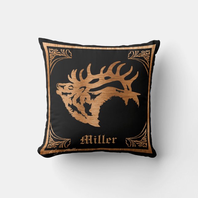 Bull Elk Throw Pillow (Front)