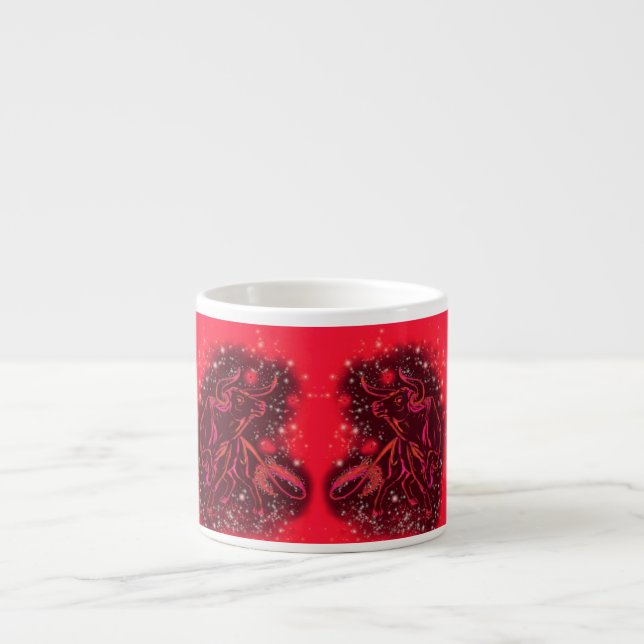Bull Espresso Cup Running In Red Starry Night (Front)