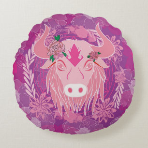 Bull flower of life round pillow