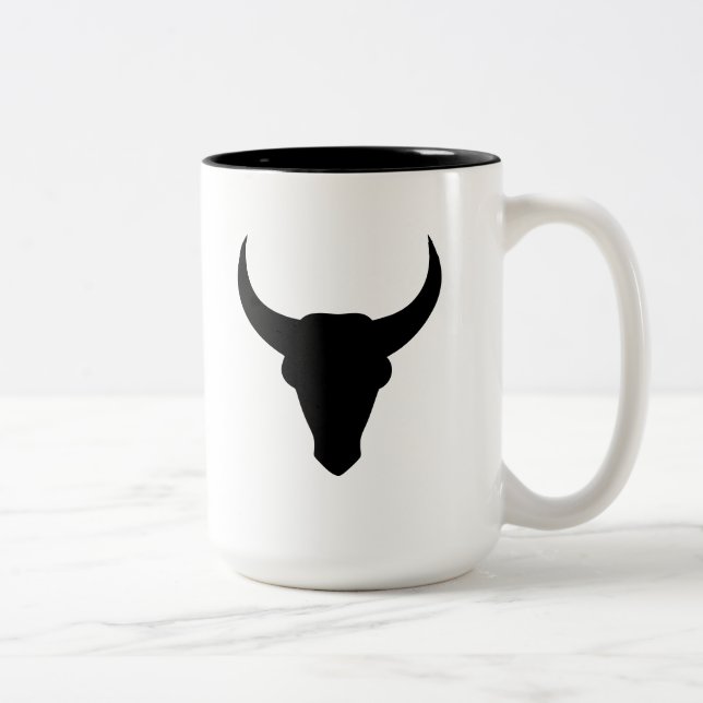 Bull Head Western Cowboy Horned Skull Two-Tone Coffee Mug (Right)