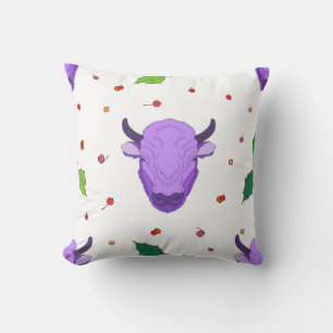 Bull, holly, mistletoe and berries. The symbol o Throw Pillow