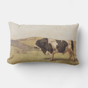 Bull in a Rural Landscape (by Ferdinand Hodler) Lumbar Pillow