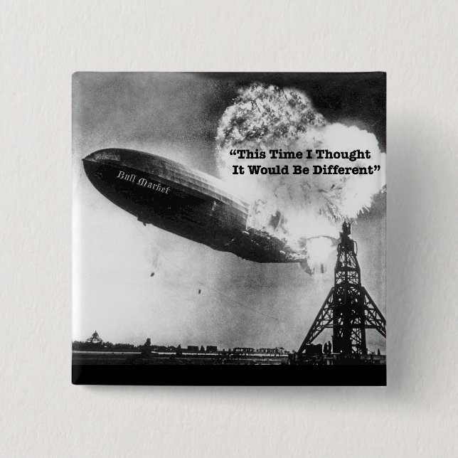 Bull Market Crash Humour 2 Inch Square Button (Front)