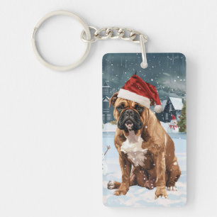 Bull Mastiff Dog Winter Wonderland Christmas Joy Keychain