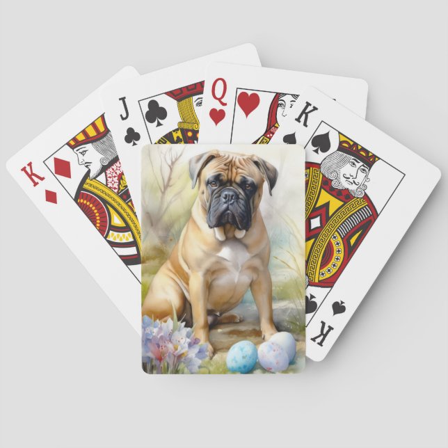 Bull Mastiff Dog with Easter Eggs Holiday  Playing Cards (Back)