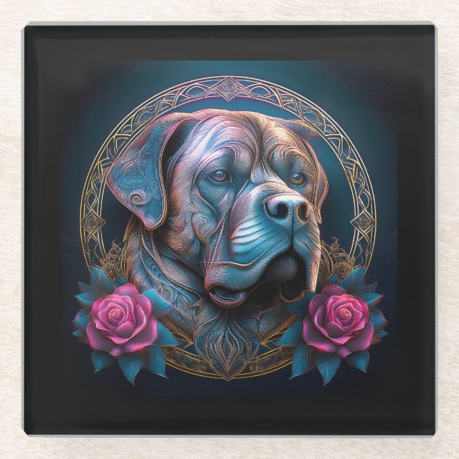Bull Mastiff Peers Through A Time Portal Glass Coaster (Front)