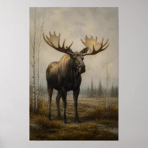 Bull Moose in Misty Woodland Wildlife Wall Art