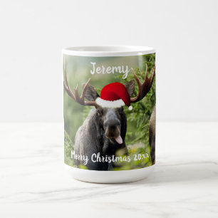 Bull Moose in Santa Hat   Coffee Mug