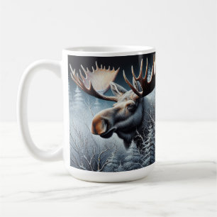 Bull Moose in Thick Brush and Pine Trees Coffee Mug