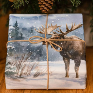 Bull Moose in Winter Snow Nature Wrapping Paper Sheet