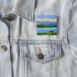 Bull moose in Wonder Lake 2 Inch Square Button<br><div class="desc">Wonder Lake,  Bull moose feeds on vegetation,  Alaska mountains in the distance,  Denali National Park,  Alaska</div>