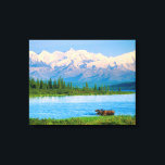 Bull moose in Wonder Lake Canvas Print<br><div class="desc">Wonder Lake,  Bull moose feeds on vegetation,  Alaska mountains in the distance,  Denali National Park,  Alaska</div>