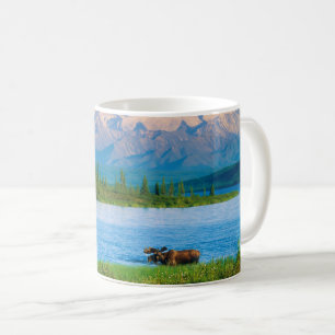 Bull moose in Wonder Lake Coffee Mug