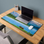 Bull moose in Wonder Lake Desk Mat<br><div class="desc">Wonder Lake,  Bull moose feeds on vegetation,  Alaska mountains in the distance,  Denali National Park,  Alaska</div>
