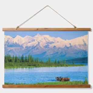 Bull moose in Wonder Lake Hanging Tapestry