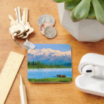 Bull moose in Wonder Lake Keychain<br><div class="desc">Wonder Lake,  Bull moose feeds on vegetation,  Alaska mountains in the distance,  Denali National Park,  Alaska</div>