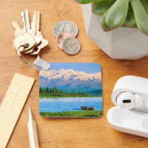 Bull moose in Wonder Lake Keychain