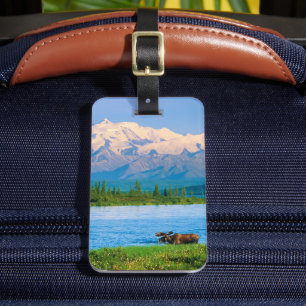 Bull moose in Wonder Lake Luggage Tag