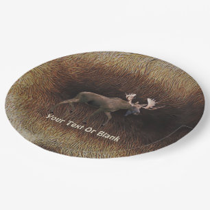 Bull Moose On Caribou Fur Paper Plate