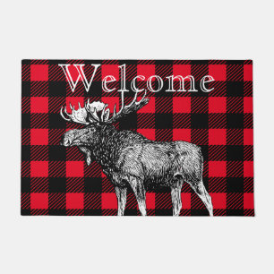 Bull Moose Red and Black Buffalo Check Plaid Doormat