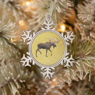 Bull Moose Snowflake Pewter Christmas Ornament